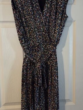 NorthStyle Black Sleeveless Jumpsuit with Multicolor Confetti Print